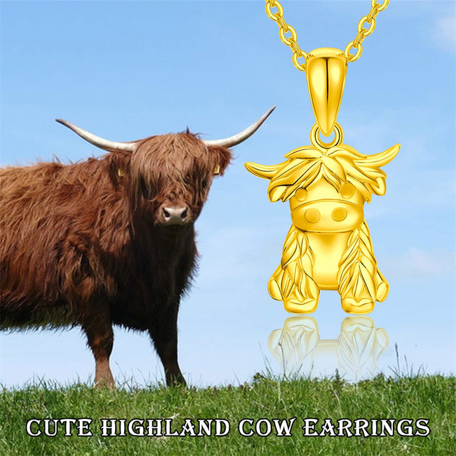 14K Solid Gold Highland Cow Charm