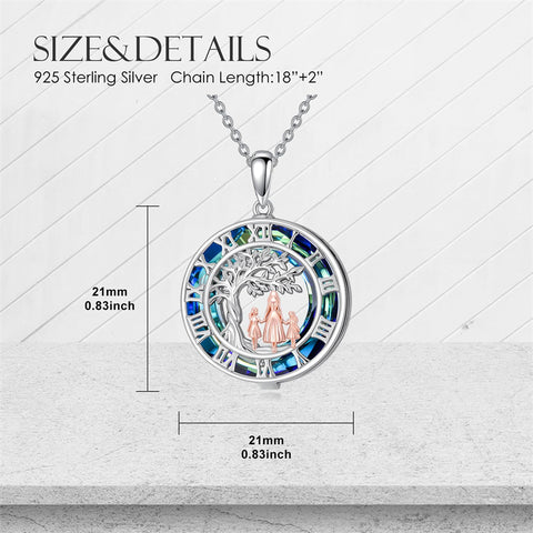 Sterling Silver Blue Crystal Tree of Life Father Daughter Mother Daughter Sister Pendant Necklace