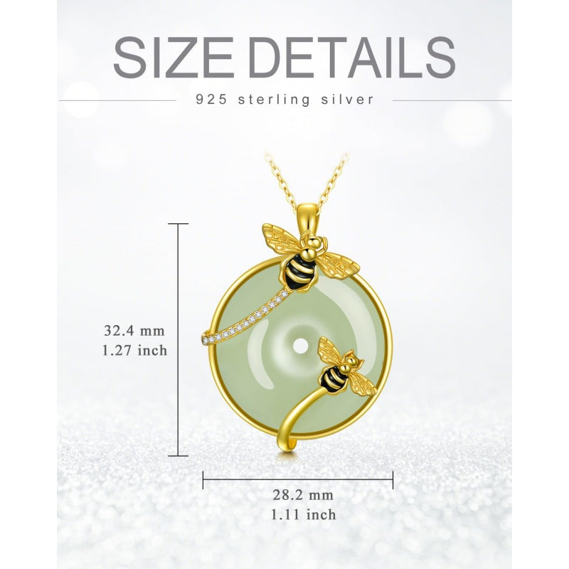 14K Gold Plated Natural Jade Hummingbird Cat Dragonfly Butterfly Bee Pendant Necklace for Women