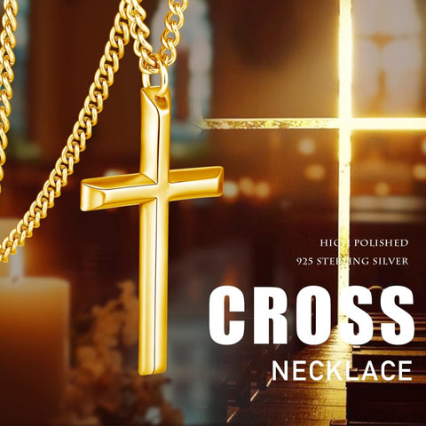 14K Gold Plated Cross Pendant Necklace Protection Jewelry Religious Gift