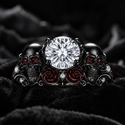 Sterling Silver 10K 14K 18K Gold Moissanite Gothic Black  Engagement Wedding Ring  for Women