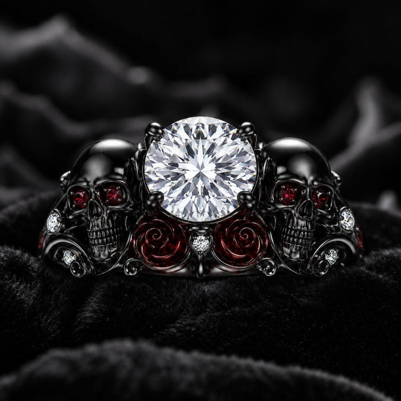 Sterling Silver 10K 14K 18K Gold Moissanite Gothic Black  Engagement Wedding Ring  for Women