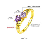 Sterling Silver Personalized 2 Heart Birthstone Engraved Ring for Women