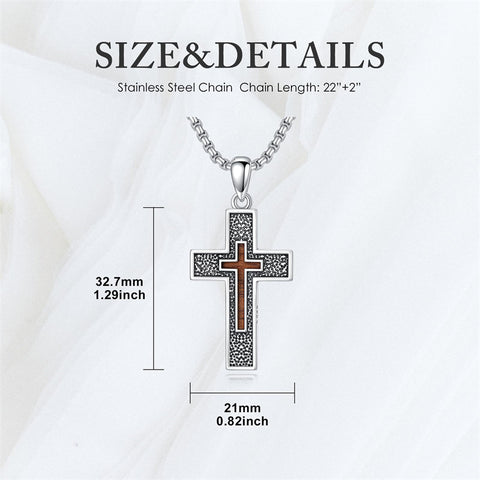 Sterling Silver Wooden Lion Orthodox Sword Wolf Cross Pendant Necklace