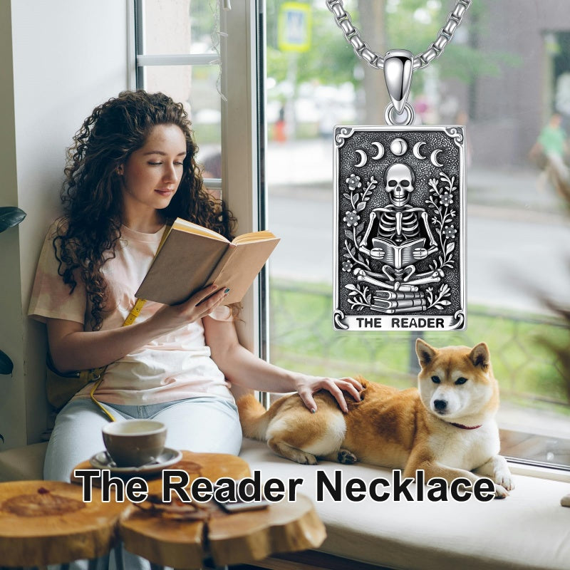 Sterling Silver Tarot Card Pendant  Necklace for Men Gothic Amulet Jewelry