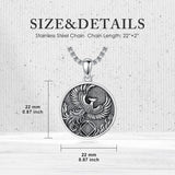 Sterling Silver Phoenix Rising Pendant Necklace NA/AA Sobriety Jewelry
