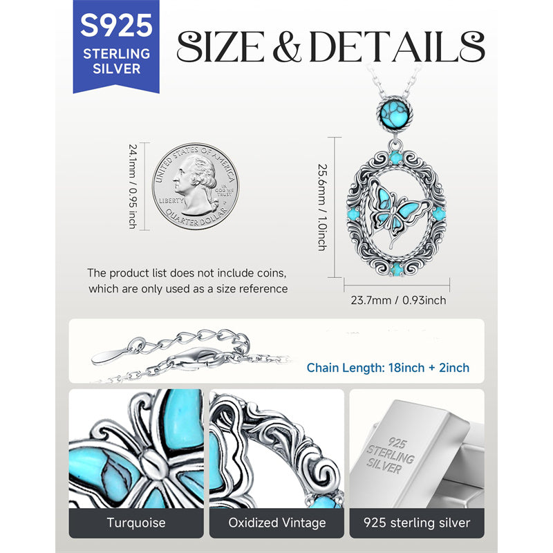 Sterling Silver Turquoise Butterfly Angel Wing Bee Hummingbird Pendant Necklace