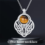 Tiger Eye Celtic Knot Necklace S925 Sterling Silver Natural Gemstone Tiger Eyes Beads Healing Crystal Pendant Jewelry Birthday Gifts For Women