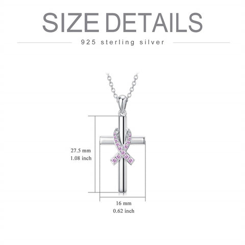 Sterling Silver Breast Cancer Awareness Cross Butterfly Dragonfly Pendant Necklace