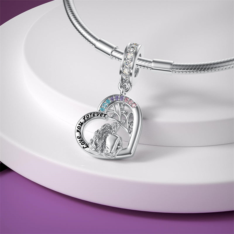 Sterling Silver Cubic Zircon Sister Couple Bead Charms with  Engraved