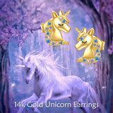 14K Gold Unicorn Earrings  Cute Animal Unicorn Stud Fine Gold Earrings Jewelry Christmas Gifts for Daughter Her Girlfriend Granddaughter Niece