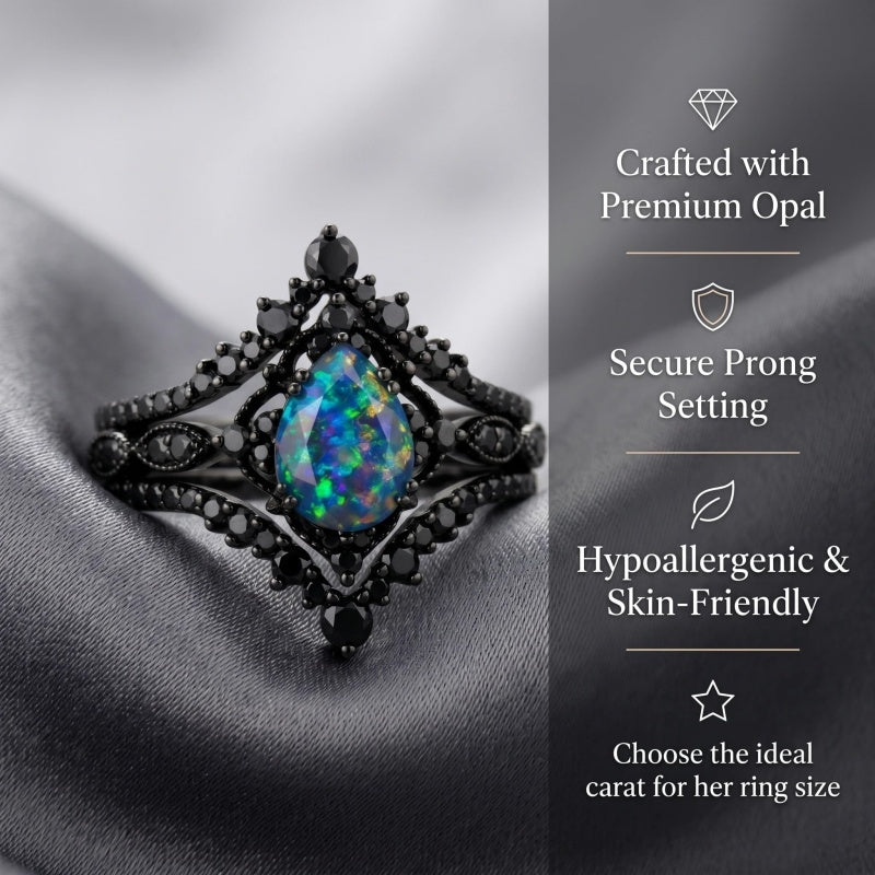 Sterling Silver 10K  14K  18K  Gold Personalized Engraved Black Opal Engagement Wedding Promise Ring for Her