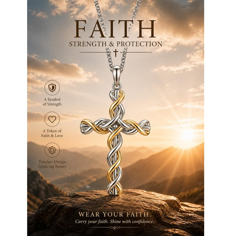 14K Gold Plated Two Tone Cross Pendant Necklace Christian Jewelry Religious Gift