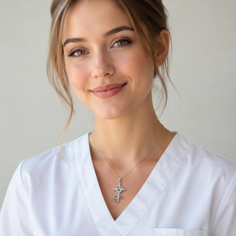 14K Gold Plated  Birthstone Stethoscope Cross Necklace Graduation Gifts for Women RN