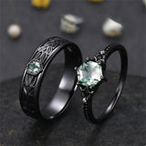 Sterling Silver 10K 14K 18K Gold Natural Leaf  Moss Agate Engagement Anniversary Couple Ring Sets