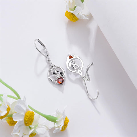 Sterling Silver Heart-Shaped Cubic Zircon Otter Cow Raccoon Leverback Earrings