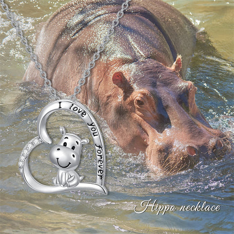 Sterling Silver Cubic Zirconia Hippo Pendant Necklace