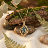 14K Gold Plated Moss Agate Pendant Necklace Boho Jewelry for Women