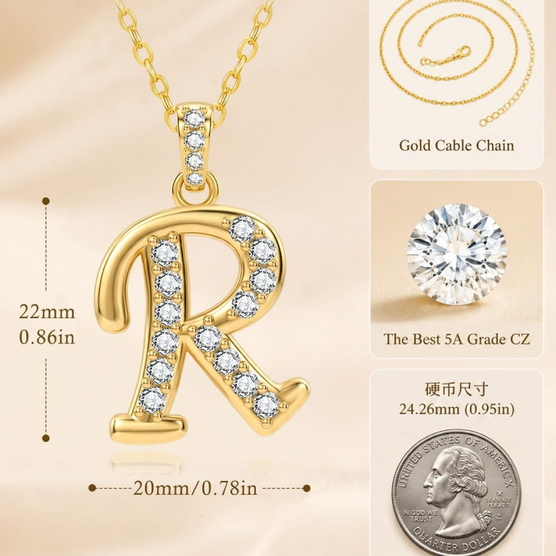 Cubic Zircon 14K Gold Plated Initial Letter A-Z Pendant Necklace