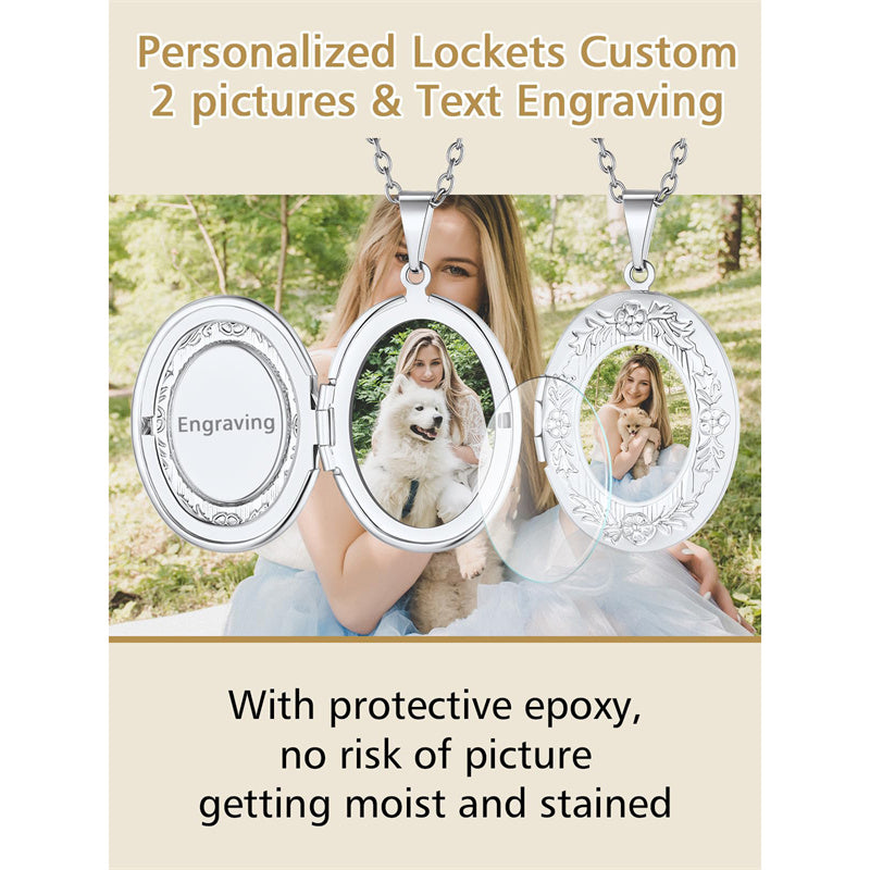 Copper Personalized  Photo Oval Olive Leaf Pendant Necklace