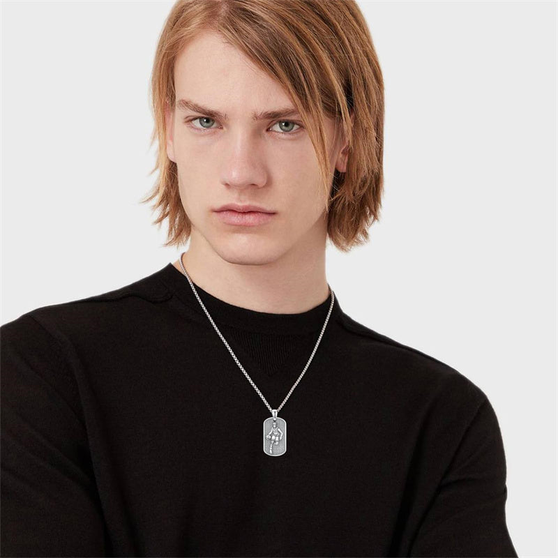 Sterling Silver Dog Tag Baseball Basketball Softball Soccer Pendant Necklace for Men