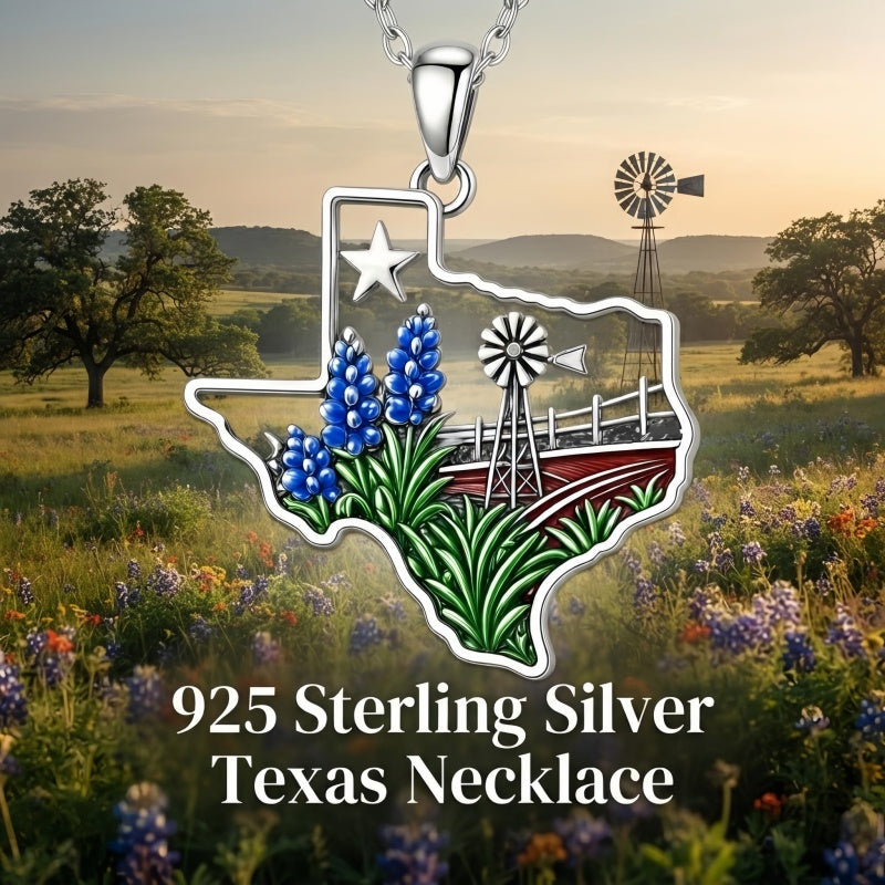 Sterling Silver  Bluebonnets Cow Skull Cowboy Hat Boot Cactus Cowgirl Texas Necklace Texas Necklace