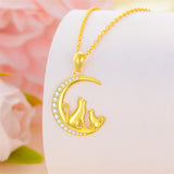 14K Gold Moon Cat Dog Rabbit Pendant Necklace