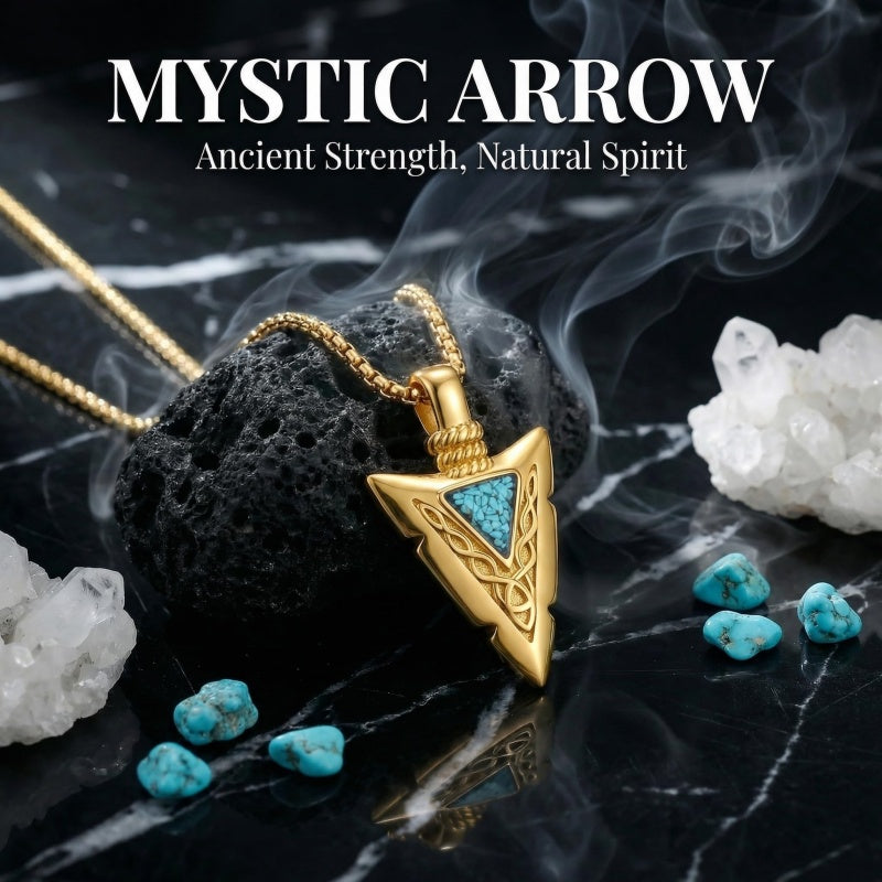 Malachite Turquoise Arrow Pendant Necklace for Men