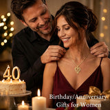 14K Gold  Plated Birthday Anniversary Rose Heart Pendant Necklace for Women