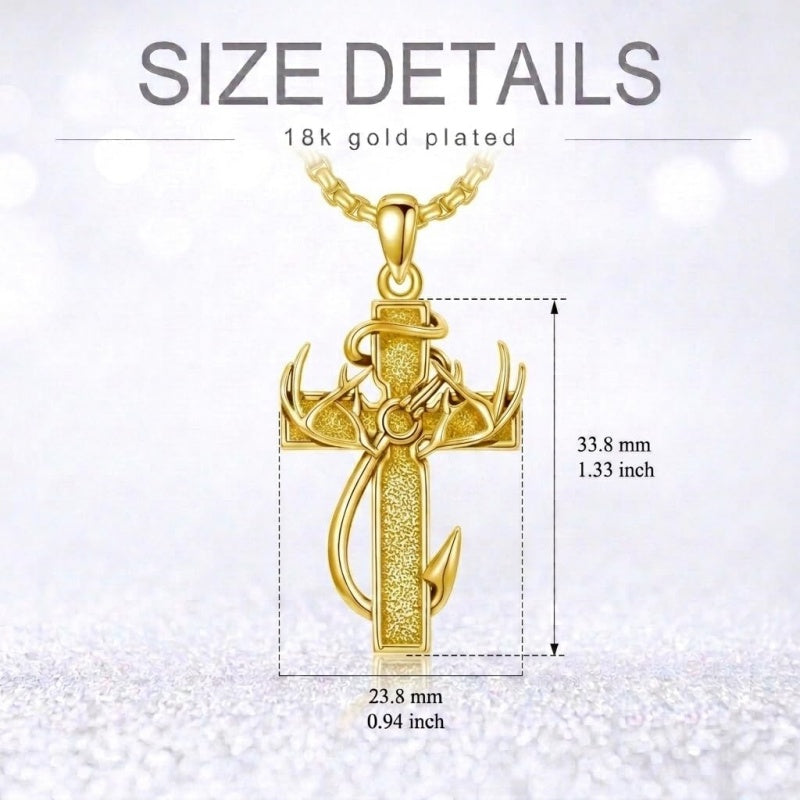 14K Gold Plated Cross Pendant Necklace for Men Religious Jewelry Christian Gift
