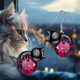 Sterling Silver Rose Quartz Birthstone Cat Dangle Earrings