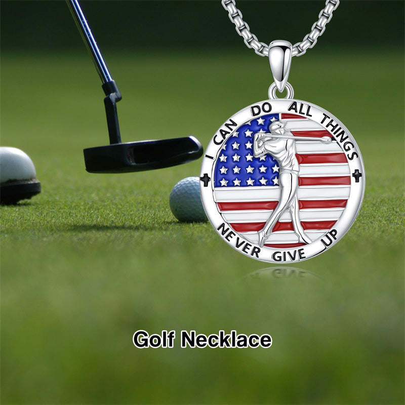 Sterling Silver American Flag Baseball  Basketball Boxing Football Golf Sports Pendant Necklace