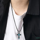 14K Gold Plated Turquoise Malachite Abalone Shell Cross Pendant Necklace for Men