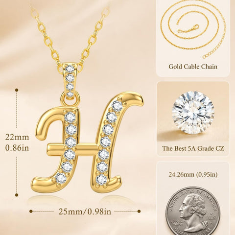 Cubic Zircon 14K Gold Plated Initial Letter A-Z Pendant Necklace