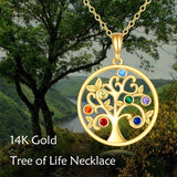 14K Solid Gold Tree of Life Pendant Necklace 14K Real Gold Jewelry Anniversary Mother's Day Birthday Gifts for Women Girls