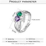 10K 14K 18 K Gold Personalized Engraved 2 Simulated Heart Birthstone Ring