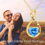 14K Gold Blue Crystal Infinity Heart Pendant Necklace Engraved With  I Love You Forever