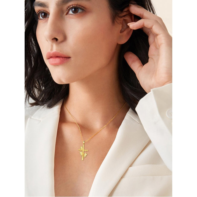 14K Gold Plated Cross Pendant Necklace for Women