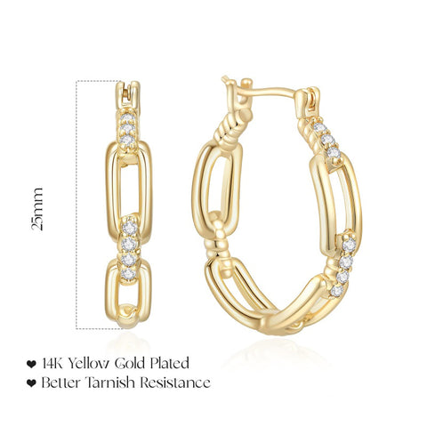 14K Gold Plated Cubic Zirconia Trendy Cable Design  Earrings for Women