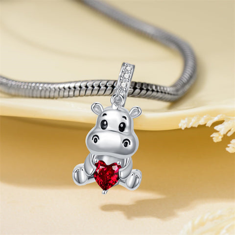 Sterling Silver 12 Months Birthstone Hippo Charm Beads