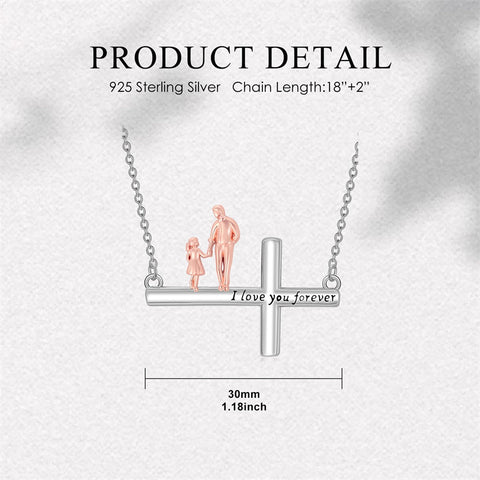 Sterling Silver Cross Father Daughter Mother Daughter Sister Pendant Necklace Engraved with I Love You Forever