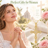 14K Gold Plated Cross Pendant Necklace for Women Religious Jewelry