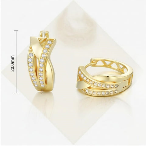 14K Gold Plated  Cubic Zircon X-shaped Hoop Earrings for Women