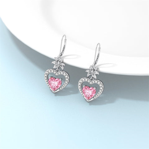 Sterling Silver Heart Cubic Zirconia Sunflower Rose Daisy Lily Lotus Hibiscus Dangle Earrings