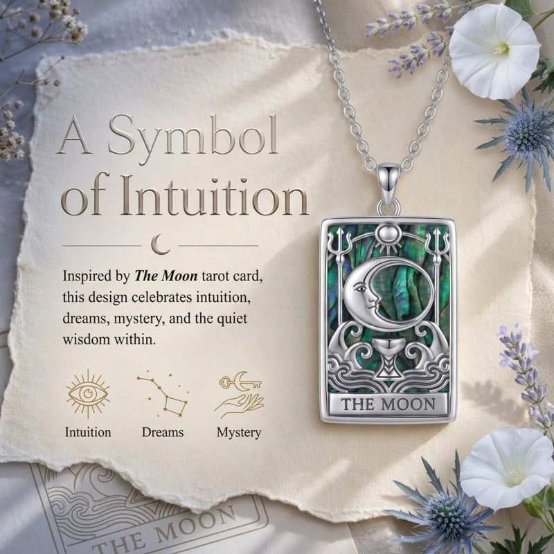 Sterling Silver Abalone Shell Tarot Card Pendant Necklace Gifts for Birthday Halloween Anniversary Valentine’s Day