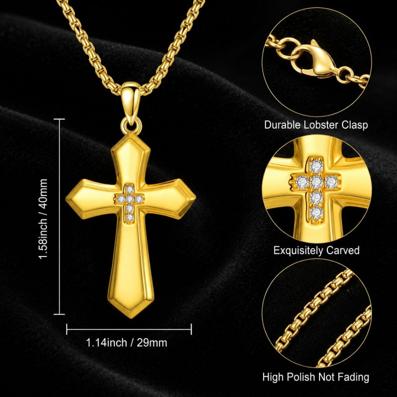 Cross Pendant Necklace  14K Gold Plated Christian Faith Jewelry