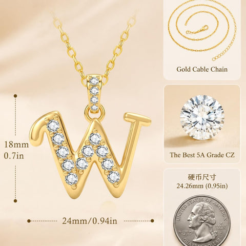 Cubic Zircon 14K Gold Plated Initial Letter A-Z Pendant Necklace