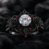 Sterling Silver 10K 14K 18K Gold Moissanite Gothic Black  Engagement Wedding Ring  for Women