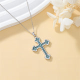 Sterling Silver Russian Eastern Orthodox Cross Pendant Necklace