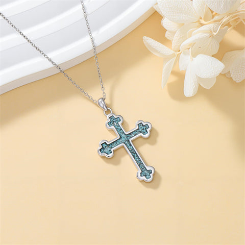 Sterling Silver Russian Eastern Orthodox Cross Pendant Necklace